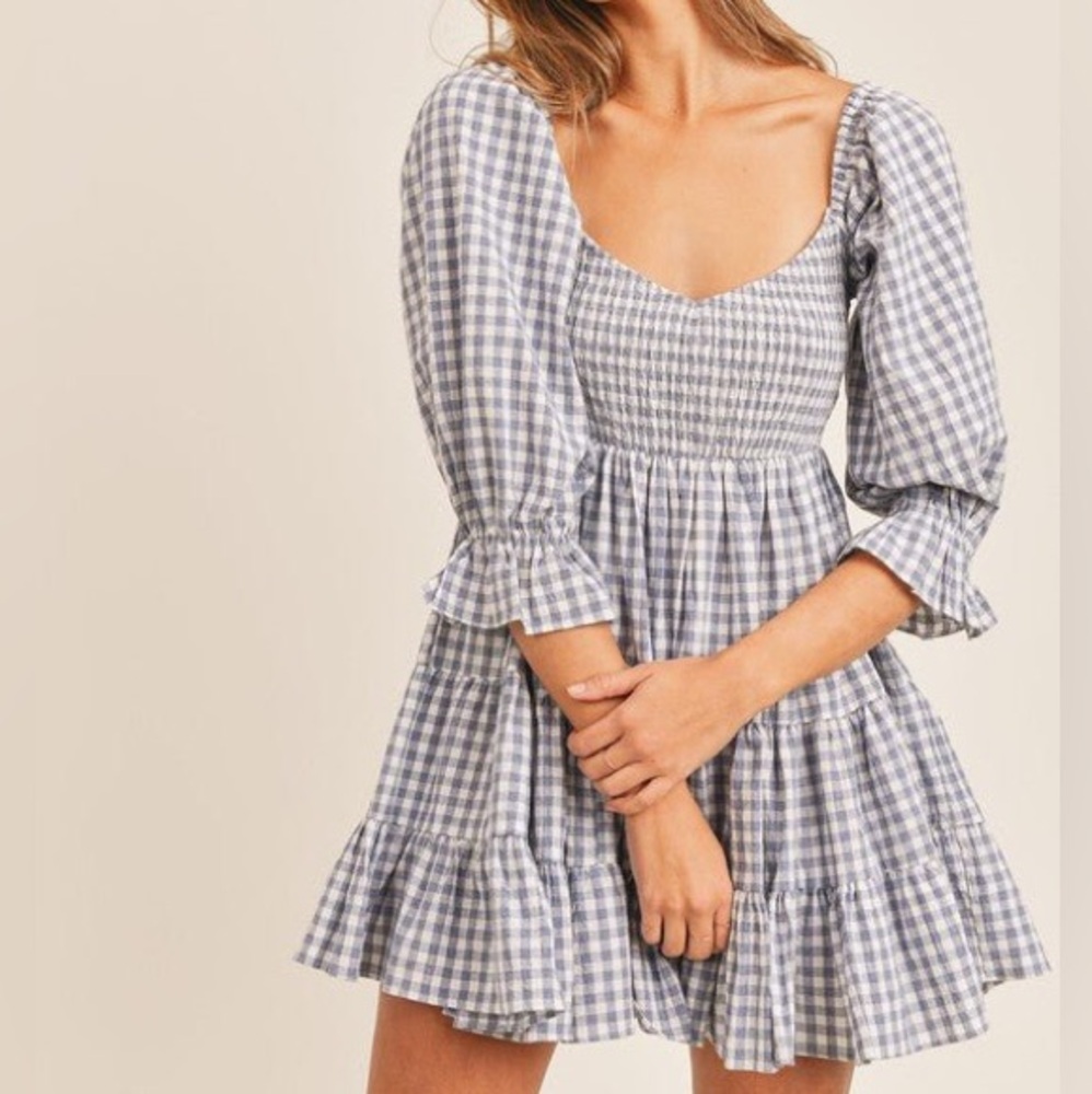 Mabl blue gingham smocked mini dress
